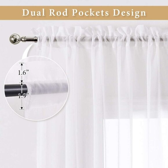 2 White Sheer Curtain Panels - Picture 2 of 3